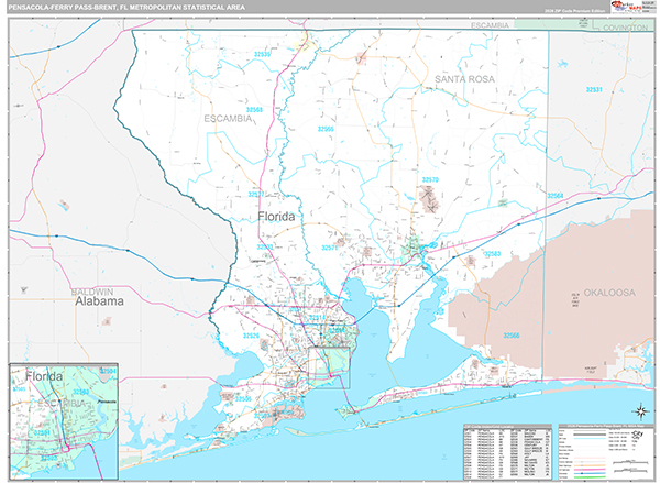 Pensacola-Ferry Pass-Brent, FL Metro Area Wall Map